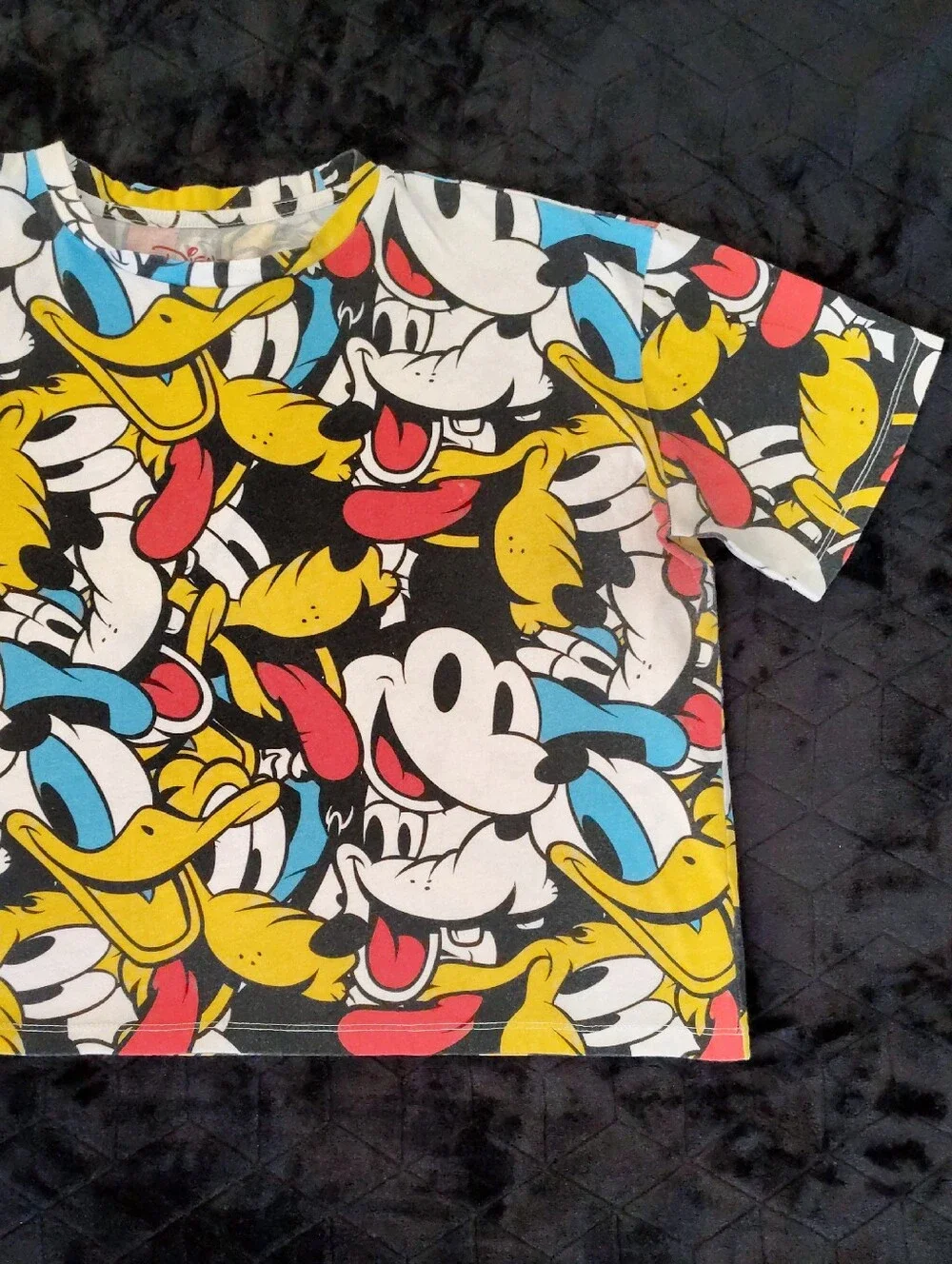 Disney Y2K Mickey Mouse & Friends‎ All Over Printed Cropped TShirt XXL Colorful